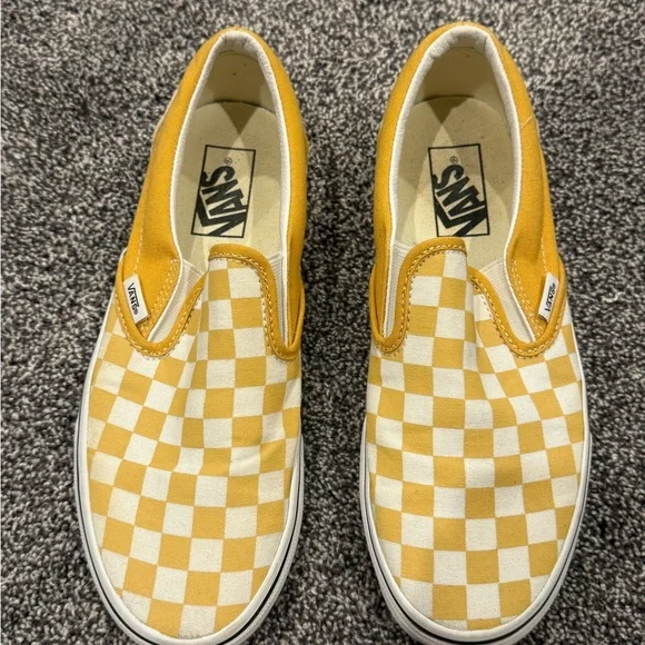 Vans Yellow Checkered Slip-On Sneakers - Picture 1 of 4